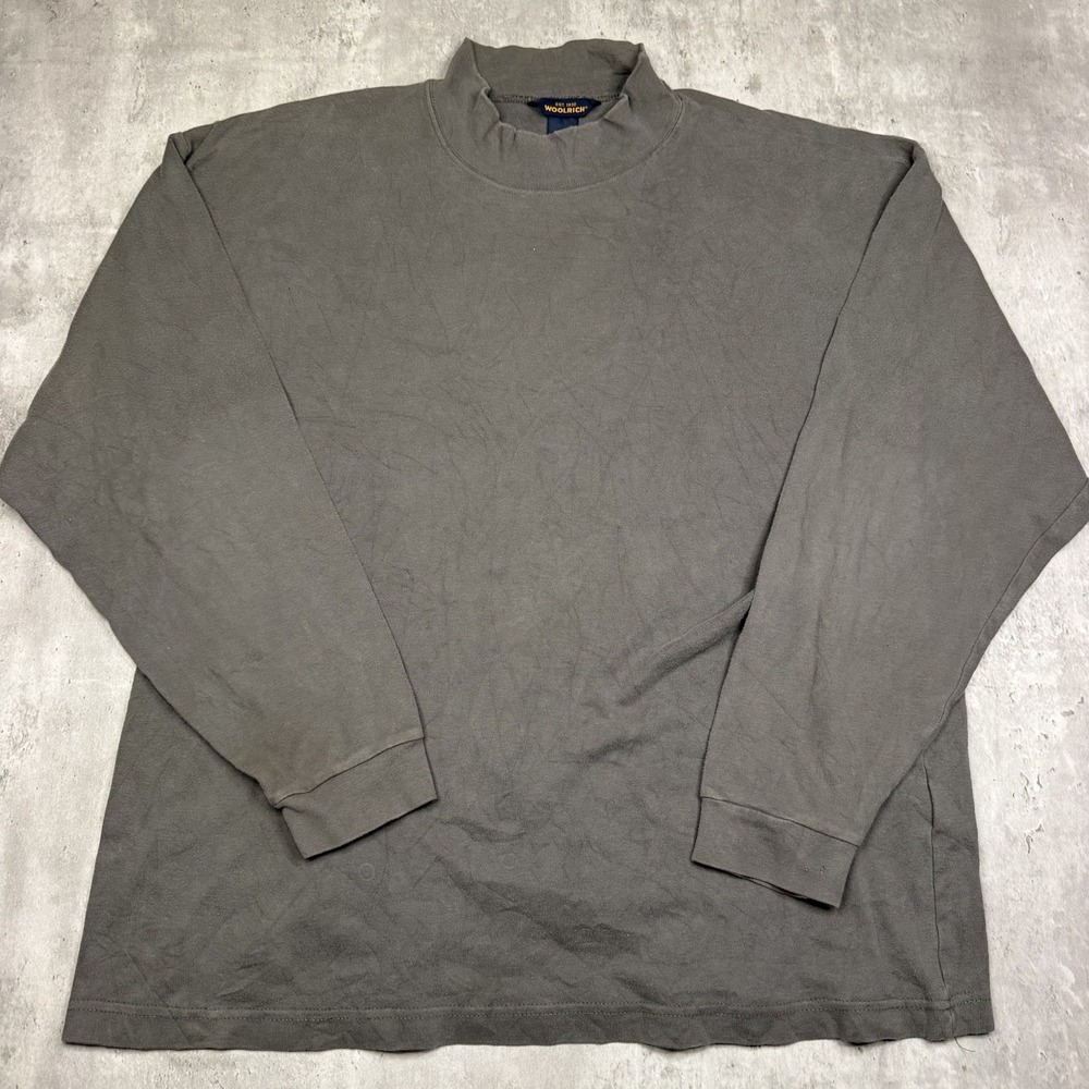 Vintage Woolrich Mock Neck Long Sleeve Shirt Mens L Gray Outdoors Warm Sweater